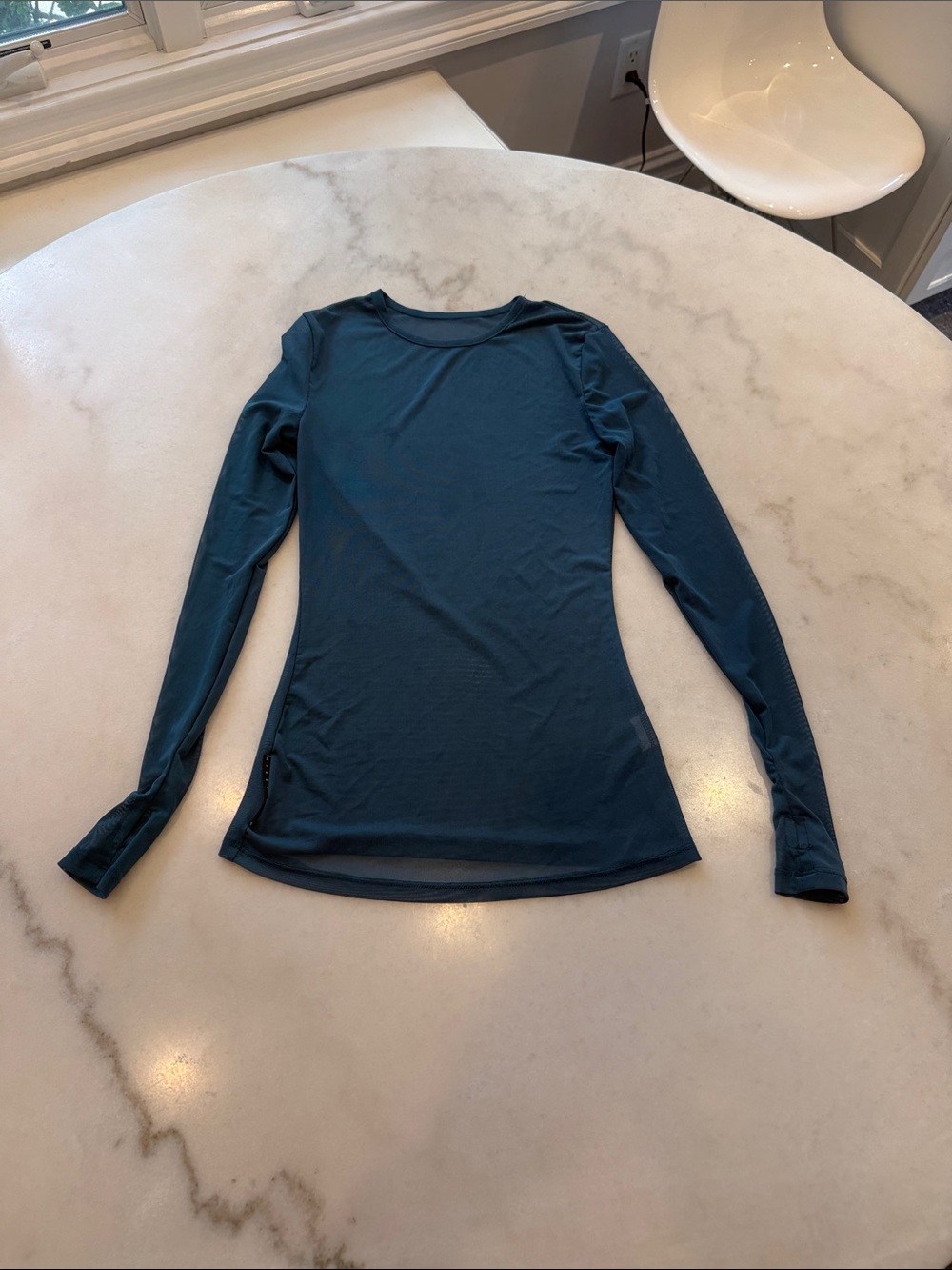Missguided Long-Sleeve mesh Top — Teal Blue